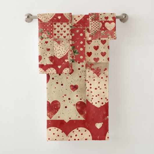 Shabby Chic Red Patchwork Pattern Badhandtuch Set (Insitu)