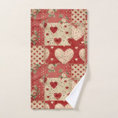Shabby Chic Red Patchwork Pattern Badhandtuch Set (Handtuch)