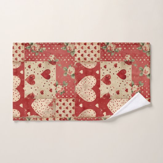Shabby Chic Red Patchwork Pattern Badhandtuch Set (Handtuch)