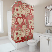 Shabby Chic Red Patchwork Pattern Duschvorhang (Beispiel)