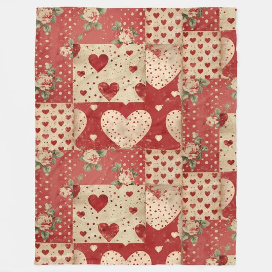 Shabby Chic Red Patchwork Pattern Fleecedecke (Vorderseite)