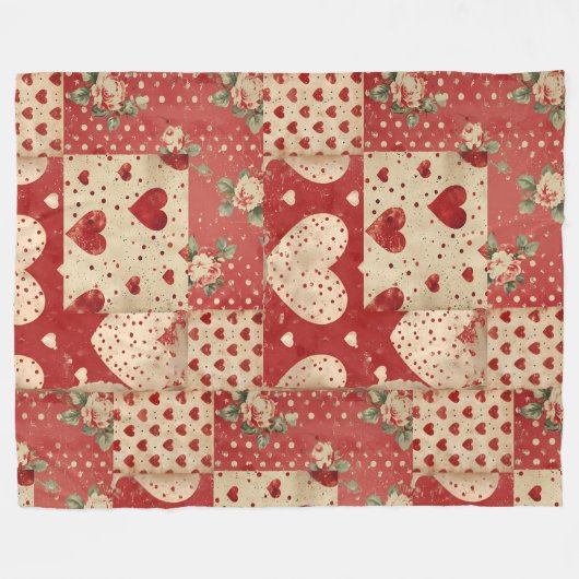 Shabby Chic Red Patchwork Pattern Fleecedecke (Vorderseite (Horizontal))