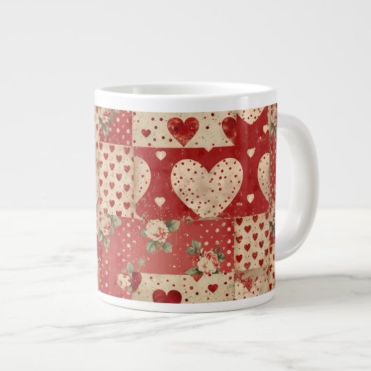 Shabby Chic Red Patchwork Pattern Jumbo-Tasse (Vorderseite Rechts)