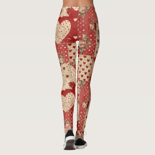 Shabby Chic Red Patchwork Pattern Leggings (Rückseite)