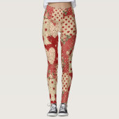 Shabby Chic Red Patchwork Pattern Leggings (Vorderseite)