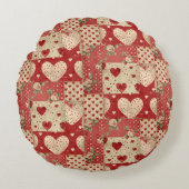 Shabby Chic Red Patchwork Pattern Rundes Kissen (Vorderseite)