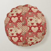 Shabby Chic Red Patchwork Pattern Rundes Kissen (Rückseite)