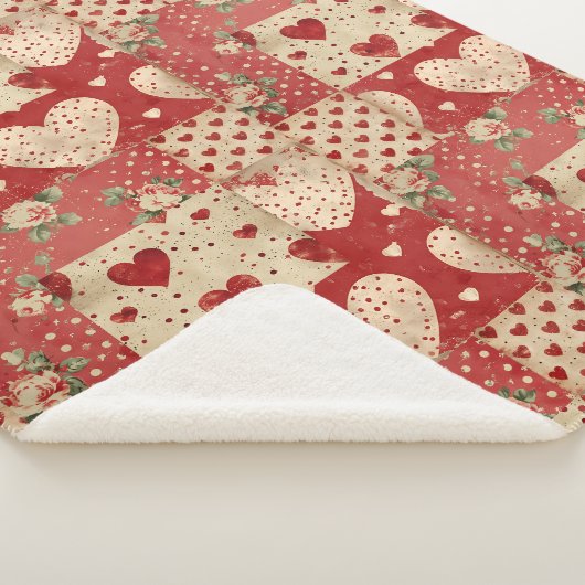 Shabby Chic Red Patchwork Pattern Sherpadecke (3/4)