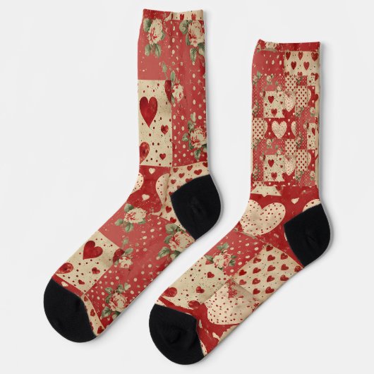 Shabby Chic Red Patchwork Pattern Socken (Linkes Detail)