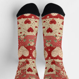 Shabby Chic Red Patchwork Pattern Socken