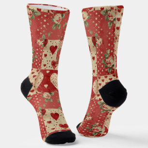 Shabby Chic Red Patchwork Pattern Socken