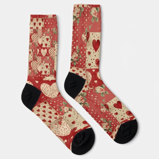 Shabby Chic Red Patchwork Pattern Socken (Rechts)