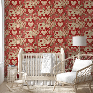 Shabby Chic Red Patchwork Pattern Tapete