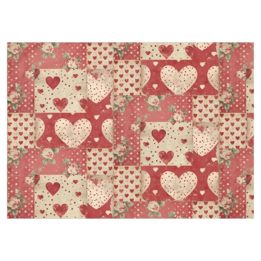 Shabby Chic Red Patchwork Pattern Tischdecke (Vorderseite (Horizontal))