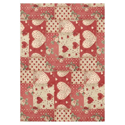 Shabby Chic Red Patchwork Pattern Tischdecke (Vorderseite)