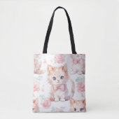 Shabby Chic Romantic Kitten Floral Tasche (Vorderseite)