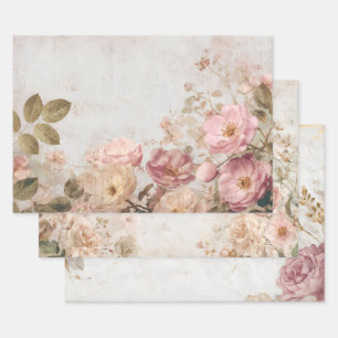 Shabby Chic Romantische Vintage-Rosen Floral-Party Geschenkpapier Set