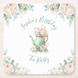 Shabby Chic Romantische Vintage-Rosen Florale Part Rechteckiger Pappuntersetzer