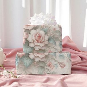 Shabby Chic Rosa Altrosa Grün Boho Floral Rose Geschenkpapier