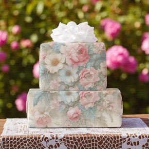 Shabby Chic Rosa Altrosa Grün Boho Floral Rose Geschenkpapier