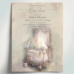 Shabby Chic rosa Babybett Baby Shower Einladung