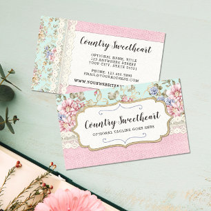 Shabby Chic Rosa Blumen Vintage Farmhouse Boutique Visitenkarte
