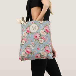 Shabby Chic Rosa Blumenmonogramm Tasche