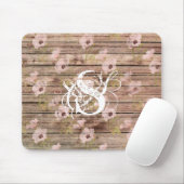 Shabby Chic Rosa Blumenmuster Holz Monogramm Mousepad (Mit Mouse)