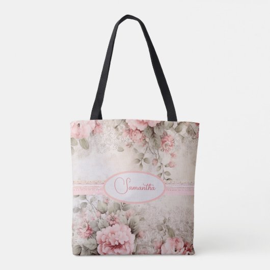 Shabby Chic rosa Blumenmuster Tasche (Rückseite)