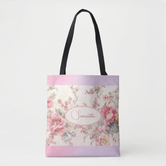 Shabby Chic rosa Blumenmuster Tasche (Vorderseite)