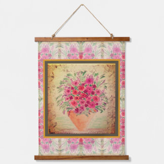 Shabby Chic Rosa Blumenmuster Wandteppich Mit Holzrahmen