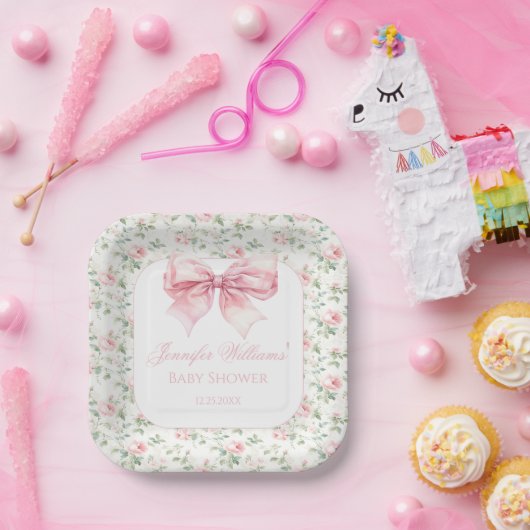 Shabby Chic Rosa Bogen Blumenbrause Pappteller (Party)