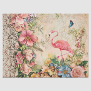 Shabby Chic Rosa Flamingo Floral Decoupage Seidenpapier