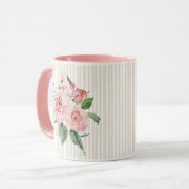 Shabby Chic rosa gestreifte personalisierte Blüte Tasse (Vorderseite Links)