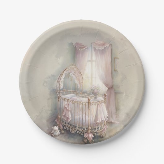 Shabby Chic-Rosa-Kinderkrippe Pappteller (Vorderseite)