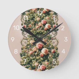 Shabby Chic Rosa Ranken Floral Elegant Runde Wanduhr