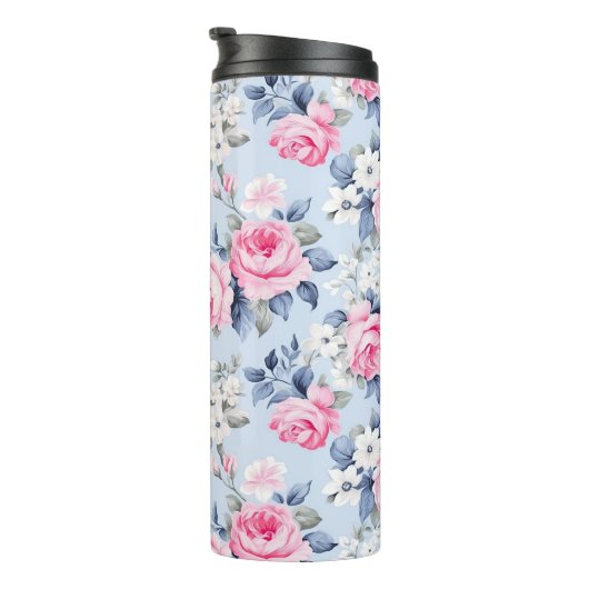 Shabby Chic Rosa Rosa Blume Muster Thermosbecher (Nach rechts gedreht)