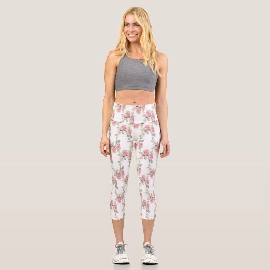 Shabby Chic Rosa Rose Capri Leggings (Vorderseite)