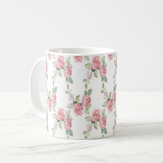 Shabby Chic Rosa Rose Kaffeetasse (Vorderseite Links)