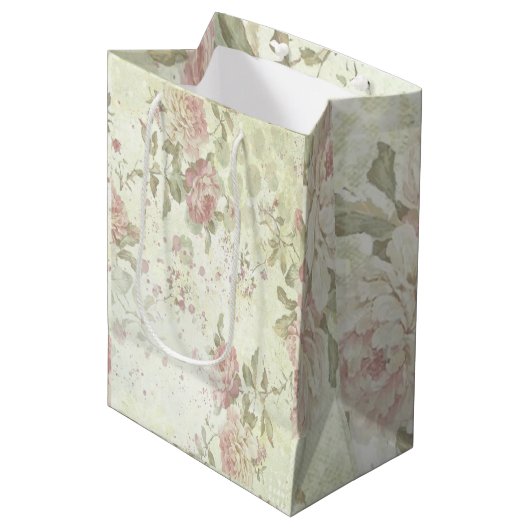 Shabby Chic Rosa Rose Mittlere Geschenktüte (Vorderseite Schrägansicht)
