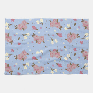 Shabby Chic Rosa Rosen auf Babyblauem Hintergrund Küchentuch