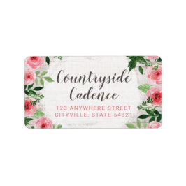 Shabby Chic Rosa Rosen auf rustikalem Stallholz Adressaufkleber