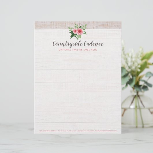 Shabby Chic Rosa Rosen auf rustikalem Stallholz Briefkopf (Stehend Vorderseite)