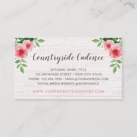 Shabby Chic Rosa Rosen auf rustikalem Stallholz Visitenkarte (Rückseite)