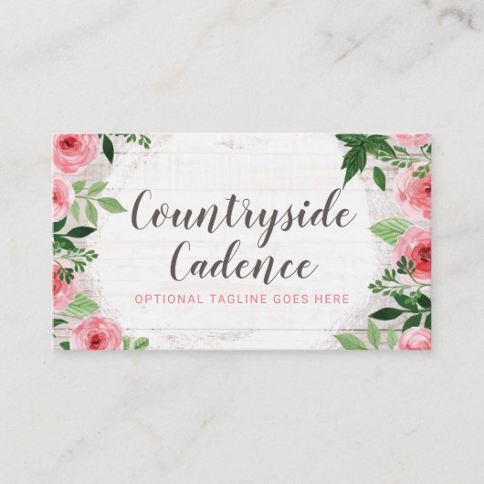 Shabby Chic Rosa Rosen auf rustikalem Stallholz Visitenkarte (Vorderseite)