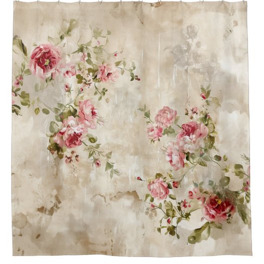 Shabby Chic Rosa Rosen Duschvorhang (Vorderseite)