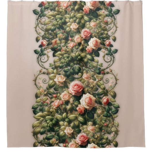 Shabby Chic Rosa Rosengarten Duschvorhang (Vorderseite)