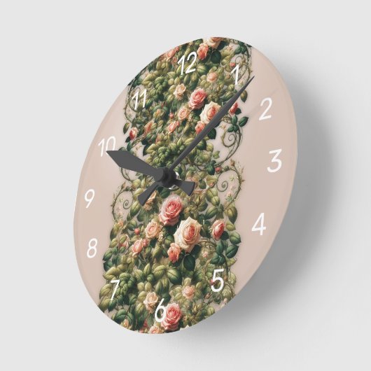 Shabby Chic Rosa Rosengarten Runde Wanduhr (Winkel)