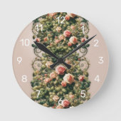 Shabby Chic Rosa Rosengarten Runde Wanduhr (Vorderseite)