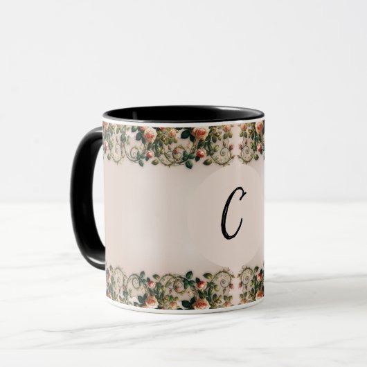Shabby Chic Rosa Rosengarten Tasse (Vorderseite Links)